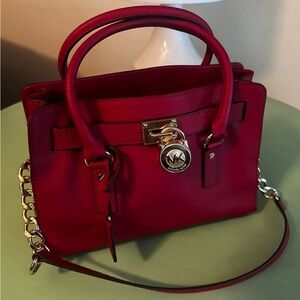 MICHAEL KORS HAMILTON Merlot Red LEATHER MEDIUM SATCHEL SHOULDER BAG